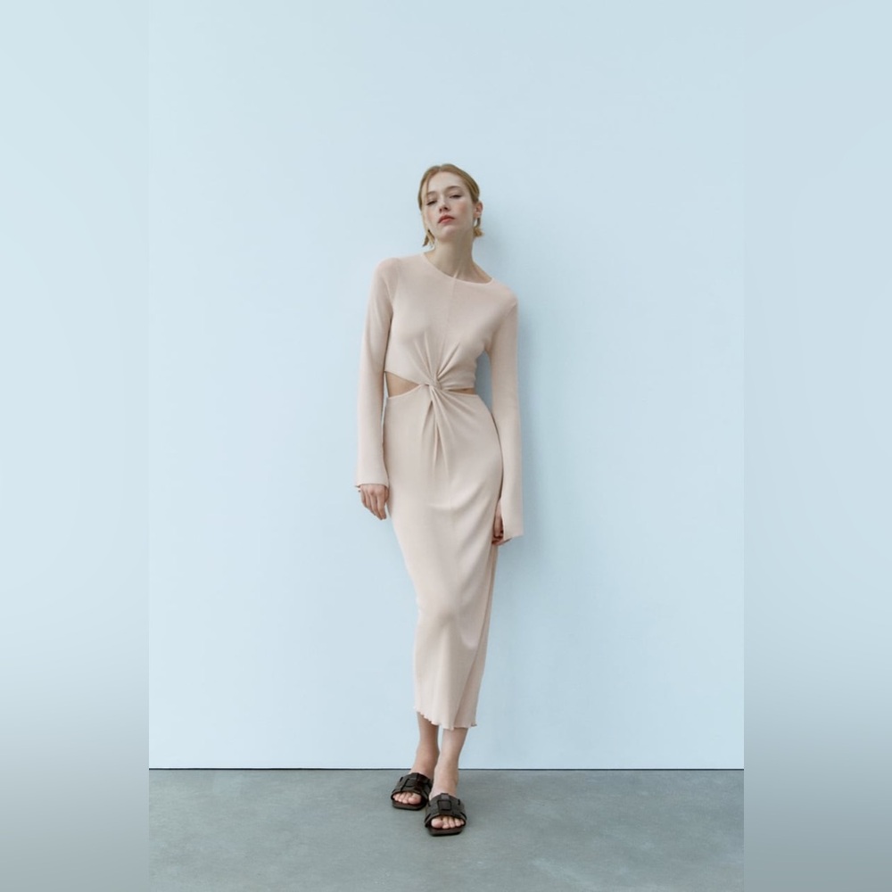 Zara dress maxi wide long sleeve ribbed cut out casual party wedding cocktail - Picture 5 of 6